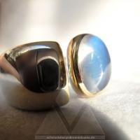 Ceylonmondstein, glassbody blue, Silber, Gold