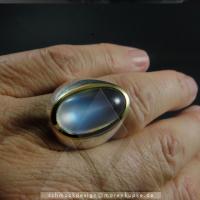 Ceylonmondstein, glassbody blue, Silber, Gold